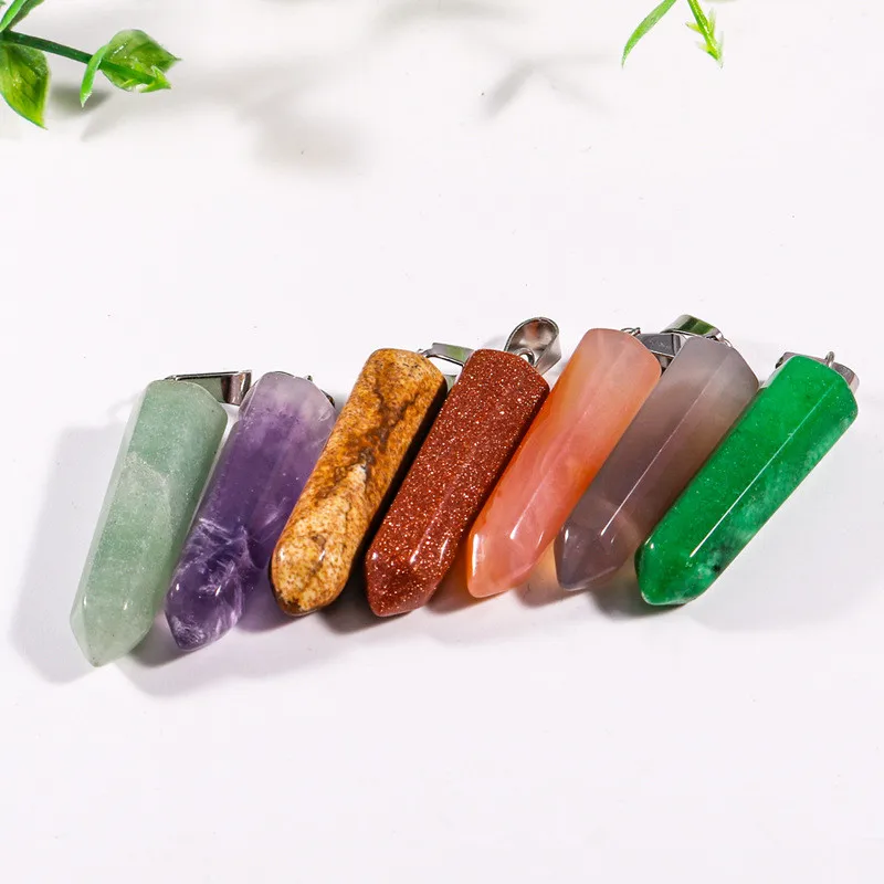Natural Crystal Stone Tiger's Eye Rose Quartz Hexagon Prism Pendants Charms For Diy Earrings Necklace Jewelry Making