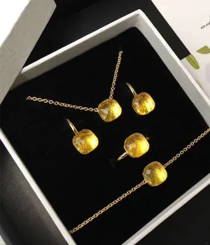 

luxury Brand square glass Jewelry Set For Women design glass crystal faceted ring bracelet Necklace Earrings Set