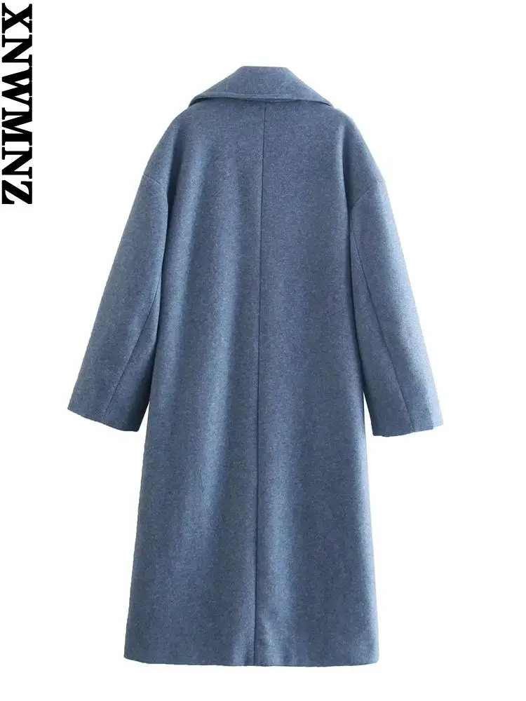 XNWMNZ za women double breasted loose woolen coat lapel collar long sleeves Solid Women's Casual oversize coat Autumn Winter 3