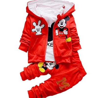 Комплект одежды с Минни для маленьких девочек, Осенние костюмы Микки для мальчиков, Детские хлопковые пальто с капюшоном, рубашка и штаны, комплект детской одежды из 3 предметов - Цвет: as the picture