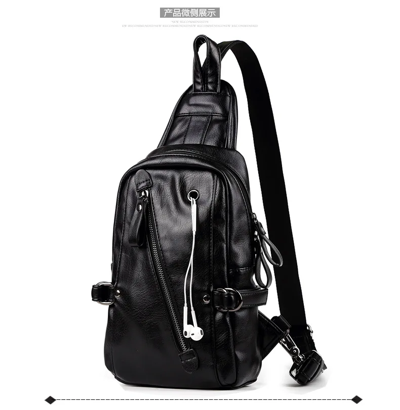 Multifunction Black Men Leather Chest Bag Waterproof Shoulder Bag Crossbody Bag Luxury Chest Bag for Man Traval Messenger Pack