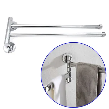 

Bathroom Arm Towel Bars 2-Arm Wall Mount Swing Out Rotate Towel Shelf Stainless Steel Rack JS23
