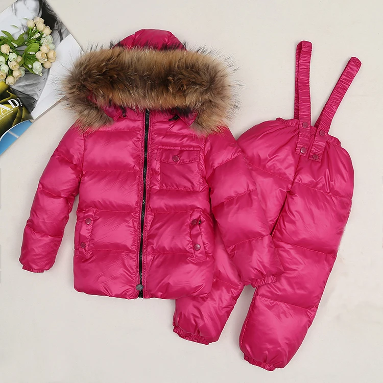 Детские комплекты теплый зимний комплект для девочек, меховая толстовка, комплекты одежды для мальчиков, куртка, комбинезоны, Детские Зимние костюмы, подростковая одежда