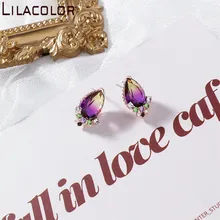 Lilacolor с украшением в виде кристаллов Разноцветные Милые Розовые Для женщин серьги-гвоздики S925 серебро шпильки сердце для девочек в Корейском стиле Стад Серьги, украшения для ушей аксессуар