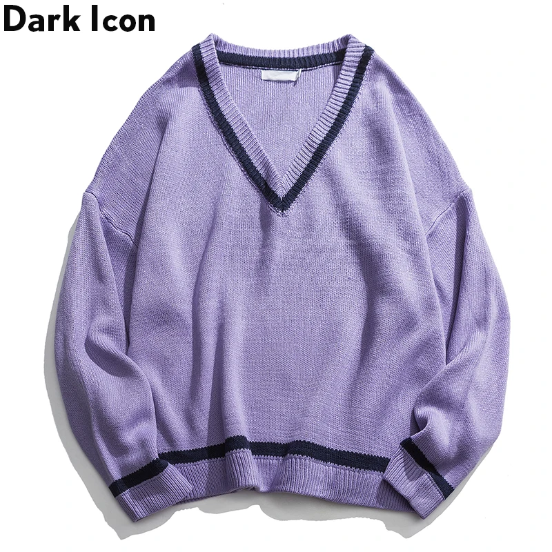 Темный значок цвета контрастный v-образный вырез свитер в стиле хип-хоп мужской пуловер большой уличный мужской свитер уличная одежда свитера для мужчин