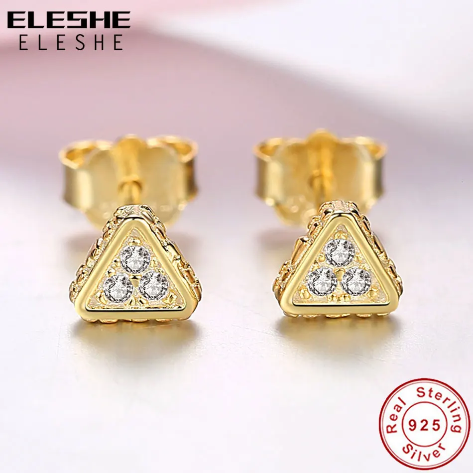 ELESHE, роскошные серьги-гвоздики из желтого золота с кубическим цирконием и кристаллами для женщин, 925 пробы серебряные серьги, свадебные ювелирные изделия