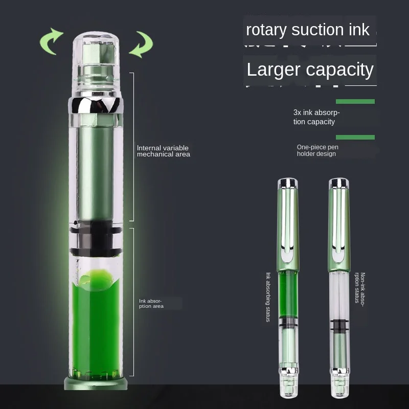 High quality 3008 Piston Transparent  Fountain Pen Set EF/F Silver/GoldenTrim Ink Gift Pen for Office Business School 3