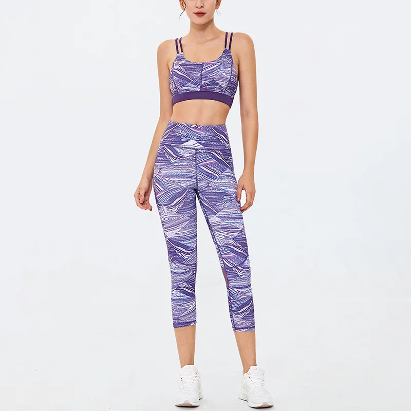Womens Yoga Suit 2 Piece Workout Sports Bra and Leggings Set Sports Wear for Hit Color Women Gym Tracksuit