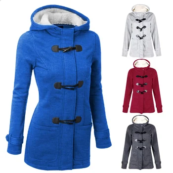 

Women Winter Warm Coat Jacket Outwear Hooded Cotton Fur Coat Windproof Long Sleeve Thicken Parka Ox horn buckle A66