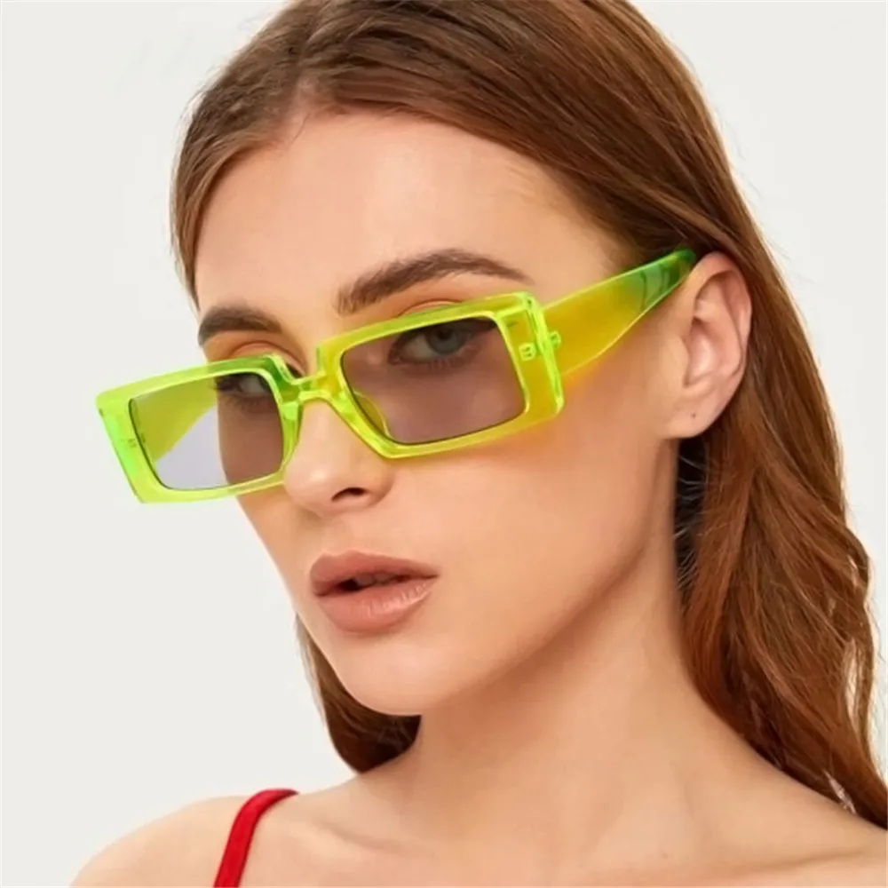 Candy Color Vintage Wide Frame Women Sunglass Small Rectangle Sunglasses Summer Female UV400 Lens Trendy Eyewear Wholesale