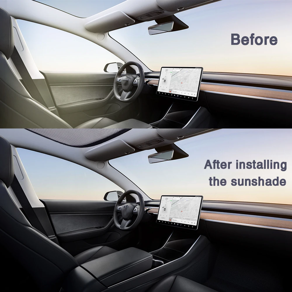 MICTUNING 2pcs Car Front& Rear Roof Sunshade Net for Tesla Model 3 Auto Window Sunshade Cover Ultraviolet-proof Mesh Sun Shade
