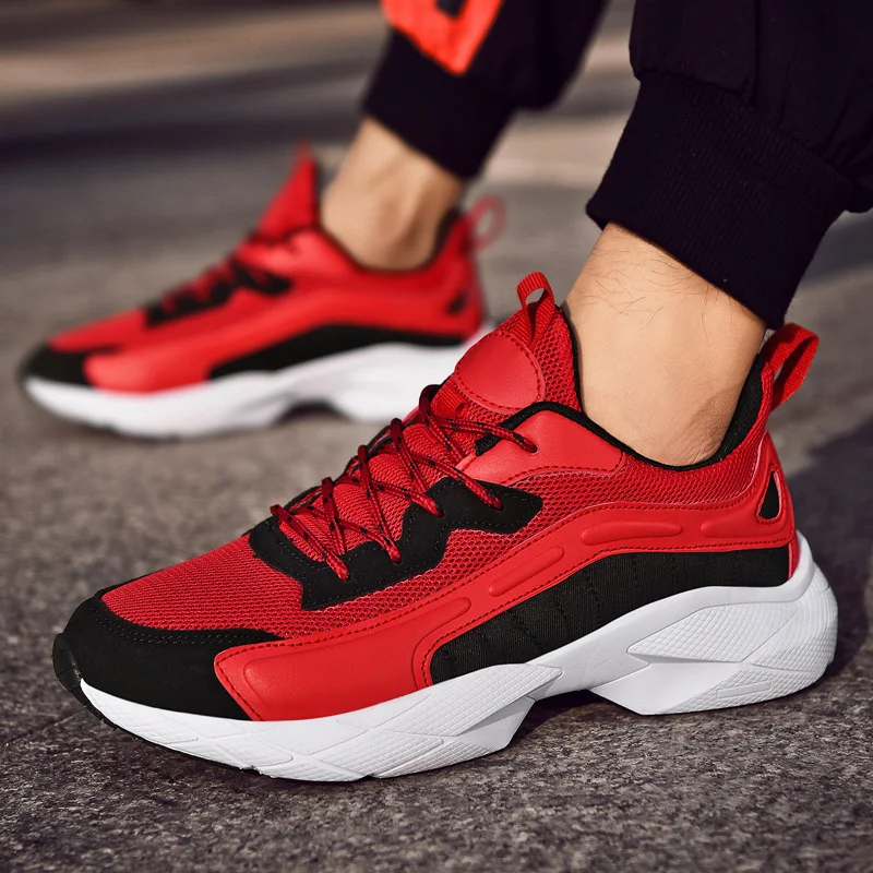 Baideng Red Men Sneakers Plus Size PU Mesh Breathable Running Shoes Walking Jogging Sport Brand Quality Man Gym Footwear | Спорт и