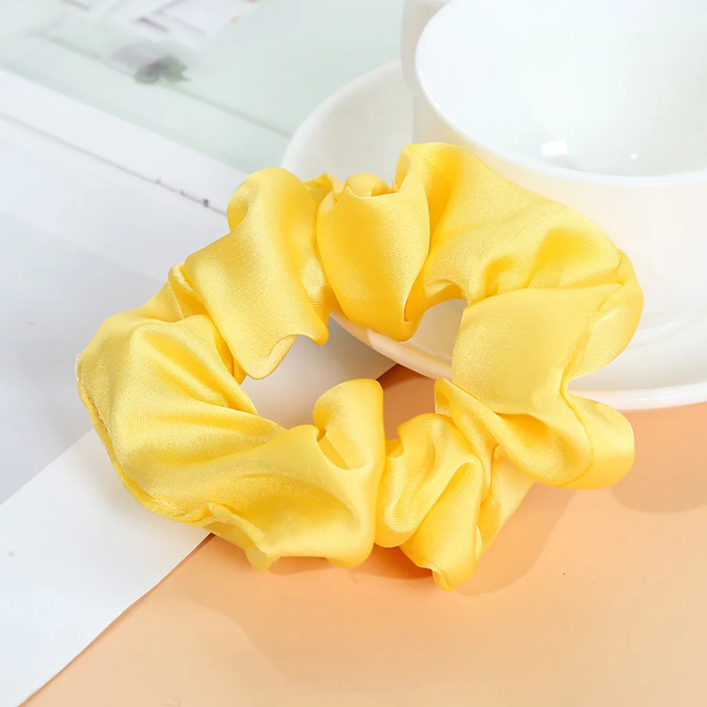 Yellow Атласные резинки для волос женские эластичные резинки для волос головные уборы для девушек яркий цвет Шелковый конский хвост держатель аксессуар для волос# L - Цвет: Yellow