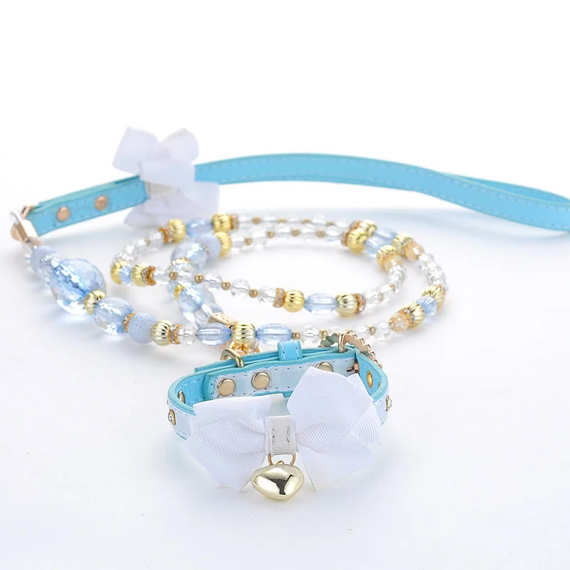 Аксессуары для собак Sweet Bow регулируемый синий ошейник с перламутровыми