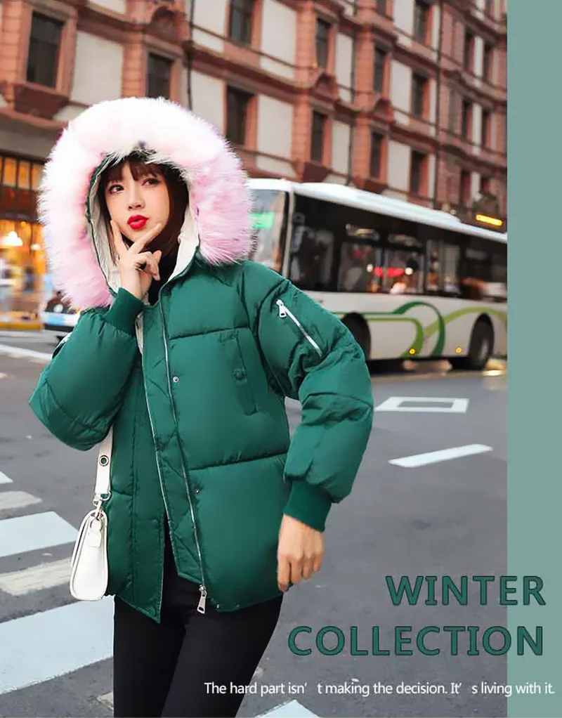 

Winter Hooded Parkas Jacket Women Letter Printing Plus Size Down Cotton Jacket 2019 Woman's Big Fur Collar Warm Tops Parka Coat