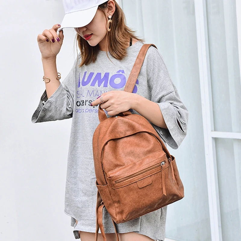 Fashion Backpack Lady Bag Wild Casual Korean Version Of The College Wind Small Backpack Brown
