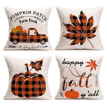 

Fall Decor Farm Pillow Covers Autumn Pumpkins Harvest Buffalo Grid Throw Pillow Case Cushion Cover