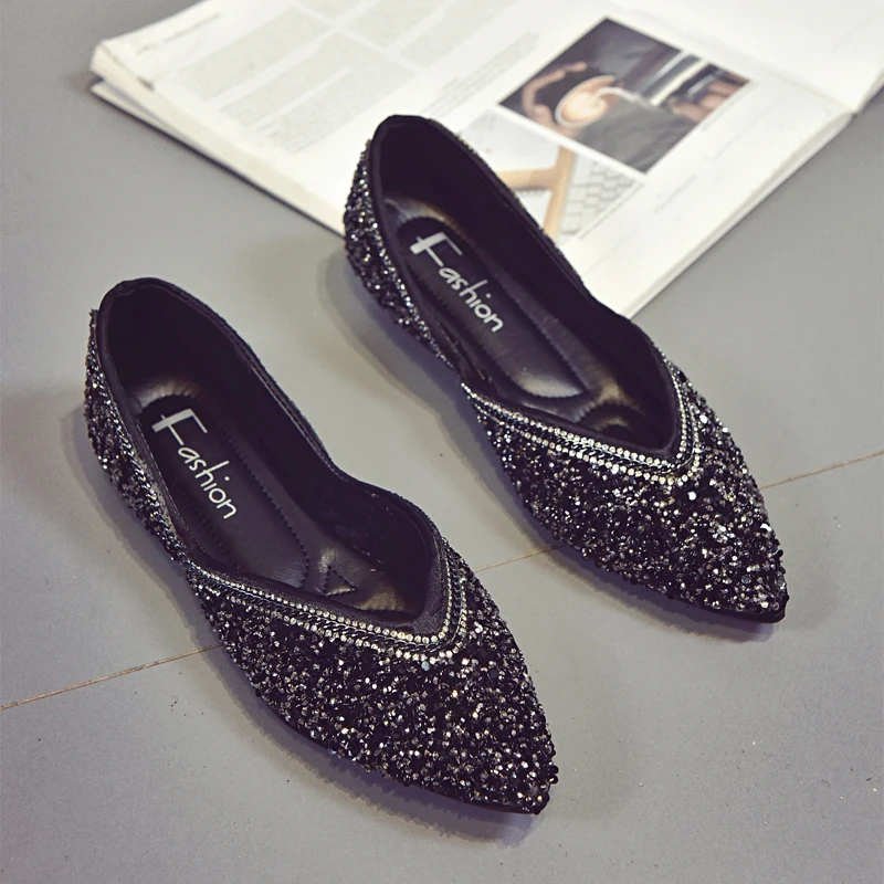 rhinestones women casual shoes fashion shiny ladies dress footwear pointed slip on female ballet flats mixed colors moccasins (18)