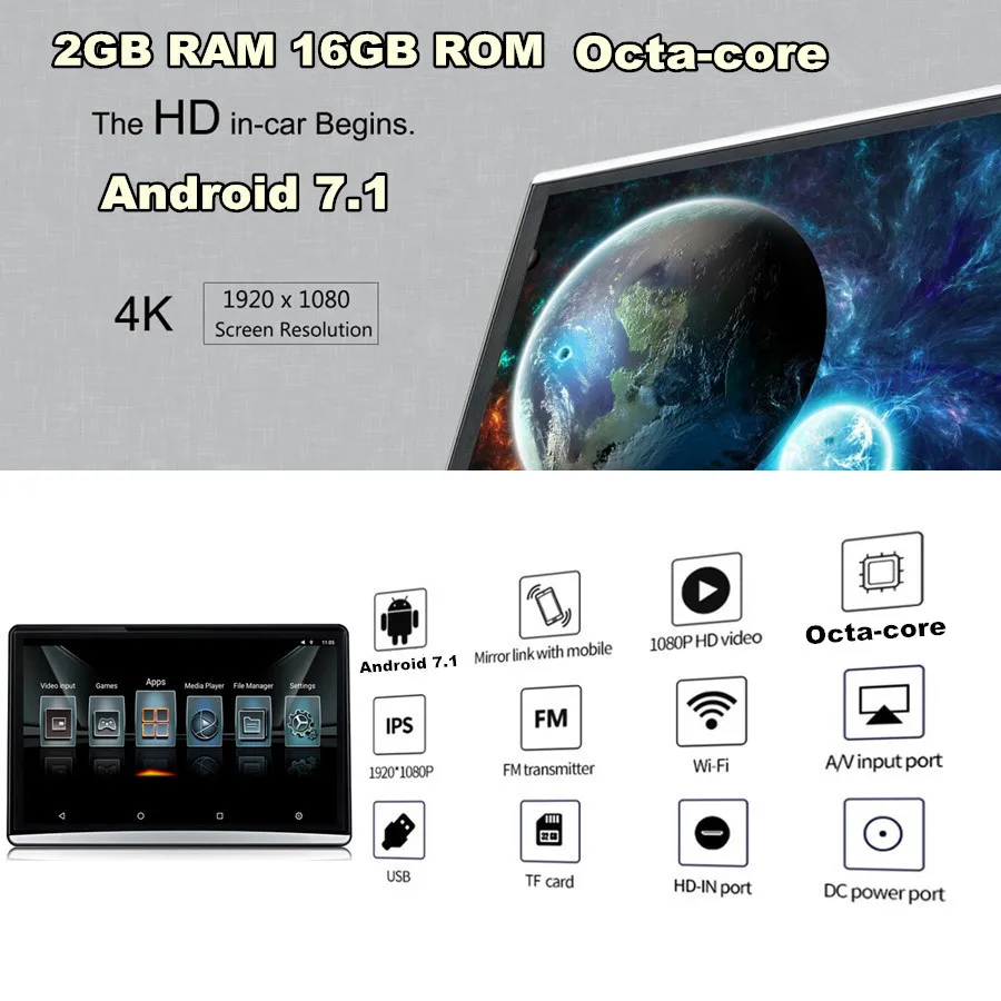 2 шт. X 12 5 дюйма Android 7 1 Автомобильный подголовник HD монитор заднего сиденья с