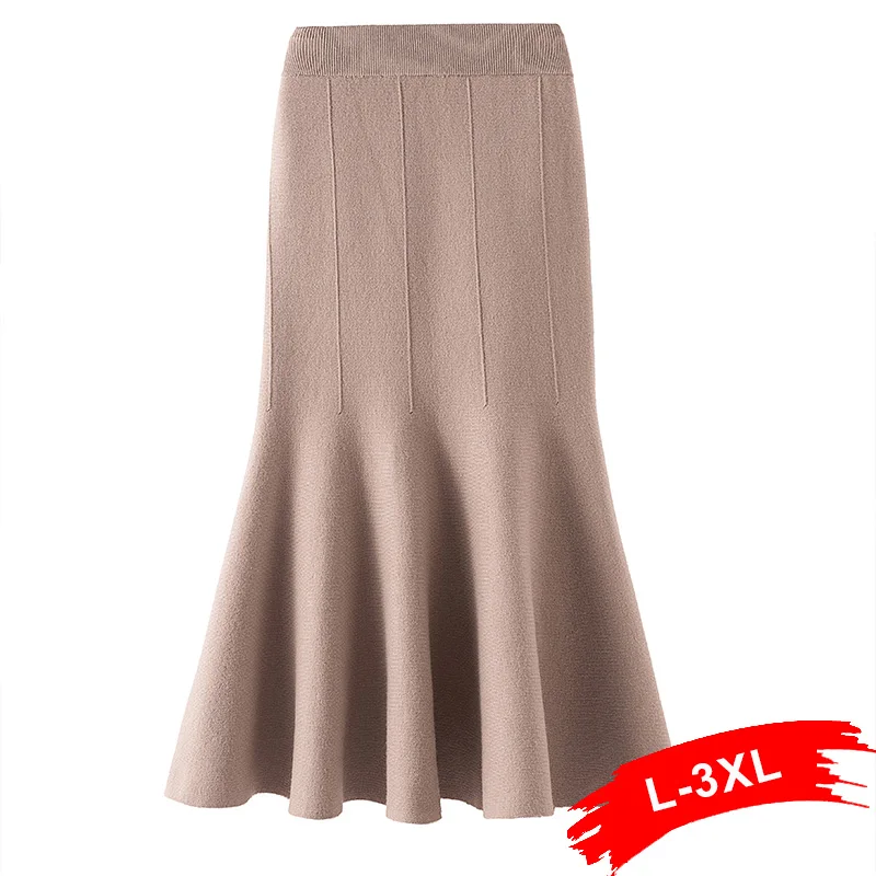 Plus size Women High Waist Solid Mermaid Knitted Skirts 3xl Spring Autumn Elegant Streetwear Maxi Skirts For Womans Saias Femme Plus size Women High Waist Solid Mermaid Knitted Skirts 3xl Spring Autumn Elegant Streetwear Maxi Skirts For Womans Saias Femme