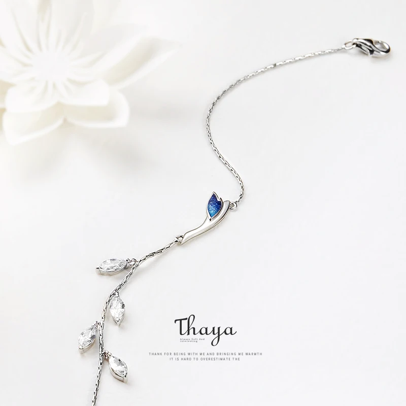 Günstige Thaya Chinesischen Stil Perlen Armbänder 925 Sterling Silber Blau Kran Armbänder für Mädchen Elegante Spezielle Schmuck