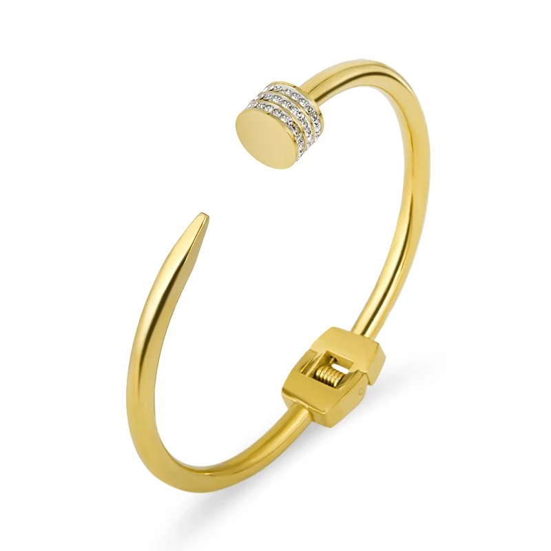 

Luxury Cubic Zirconia Crystals Arrow Cuff Bracelets Stainless Steel Gold Color Bangles For Women Pulseiras Punk Jewelry