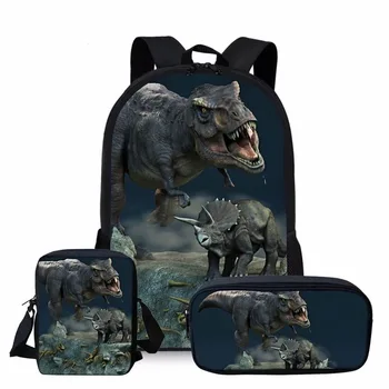 

2020 Hot Fashion Dinosaur Man Backpack 3pcs Set Orthopedic Schoolbag for Boy Dinosaur World Print 16 Inch Popular Man