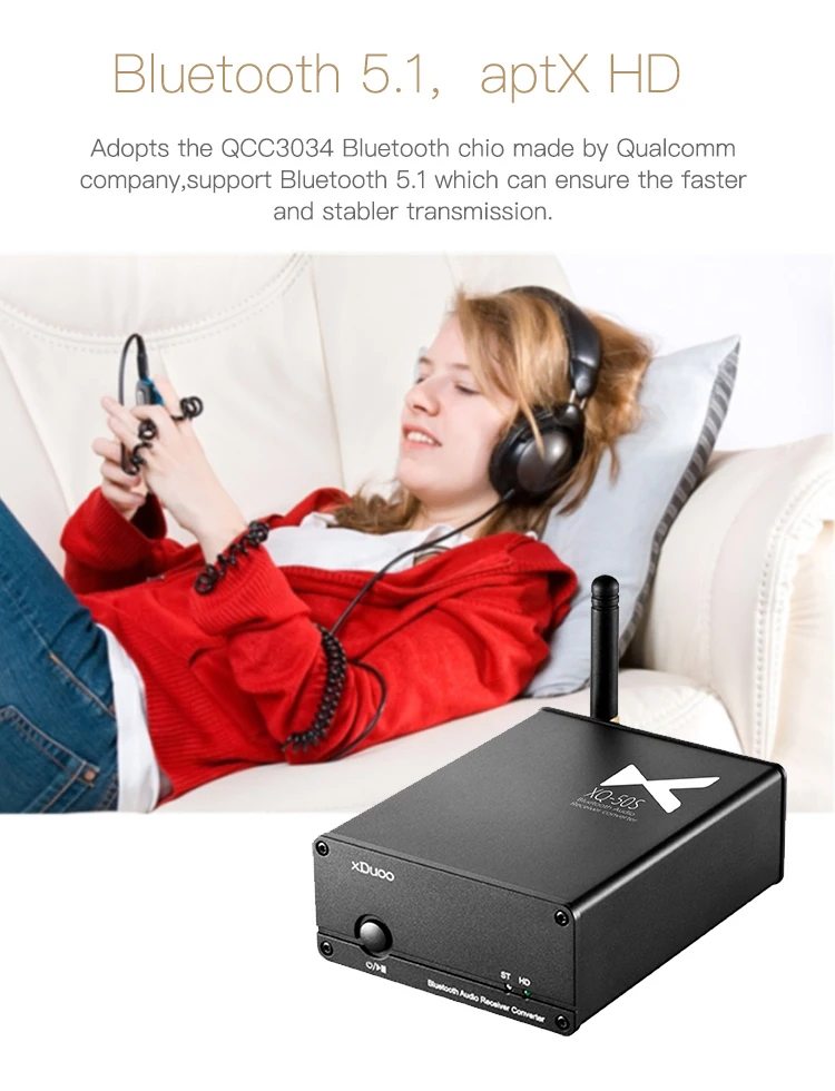 Xduoo XQ-50 Pro Analog Audio Converter Wireless Bluetooth5.0 Receiver HiFi PC USB DAC Lossless Audio Receiver CS8406 ES9018K2M Decoding with OLED Display Optical Coaxial AUX Output 