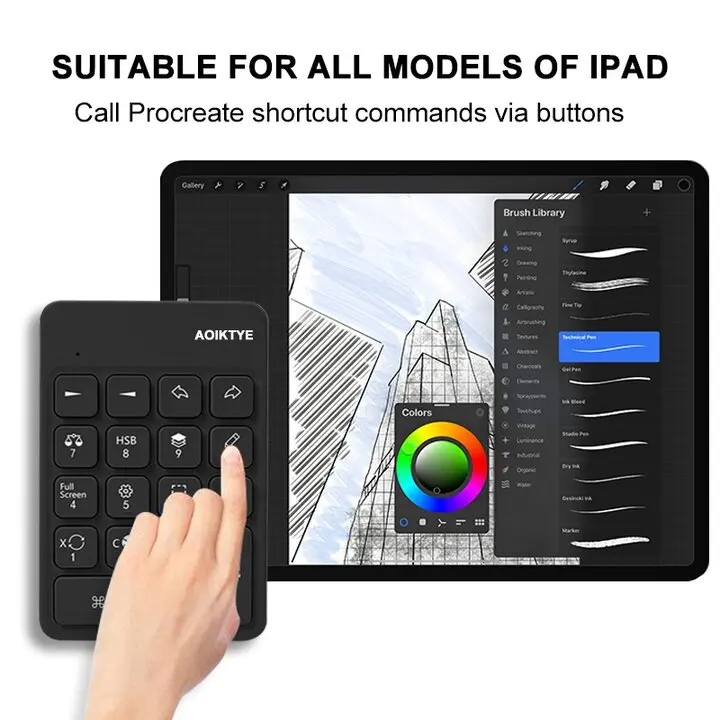 

Aoiktye Wireless Keyboard for Procreate，Handheld Keyboard Rechargeable Bluetooth Connection Keyboard for Drawing Tablet