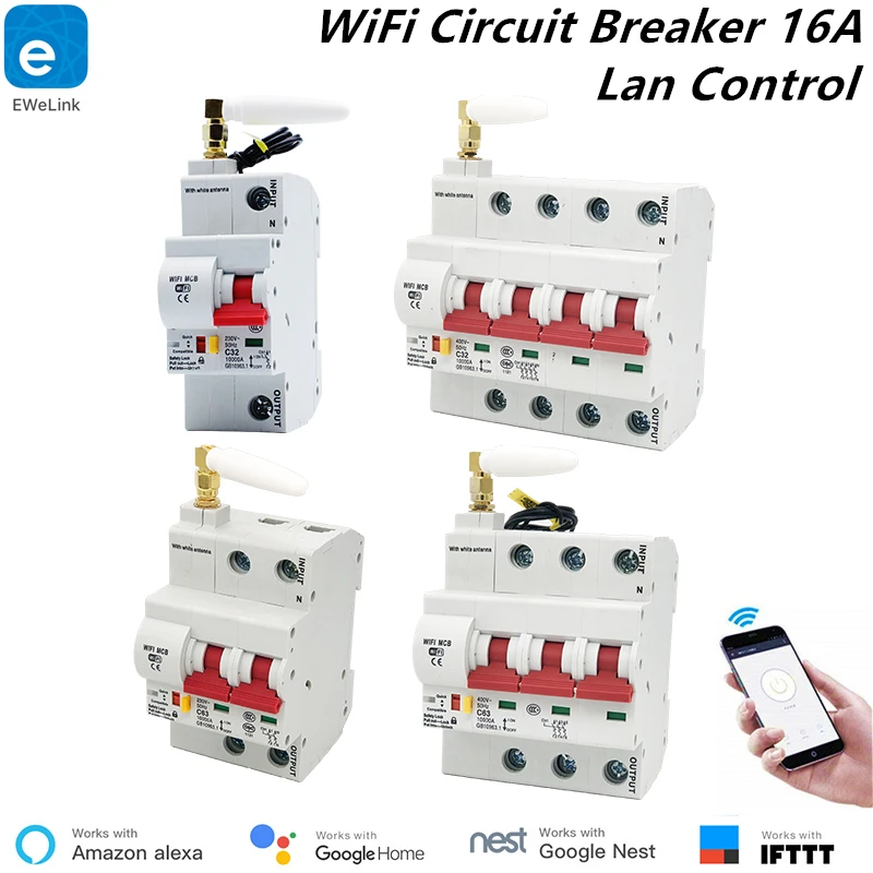 eWeLink 16A Smart WiFi Circuit Breaker Short Circuit Protection Alexa Echo Google Home Compatible Remote Control WiFi Switch