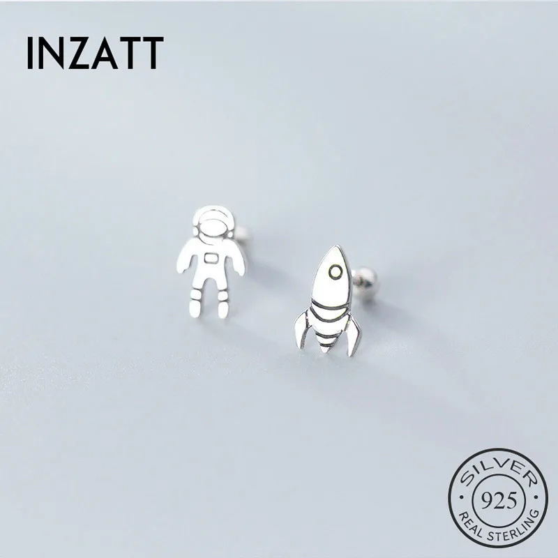 INZATT Настоящее серебро 925 пробы Асимметричные Винтажные серьги-гвоздики для
