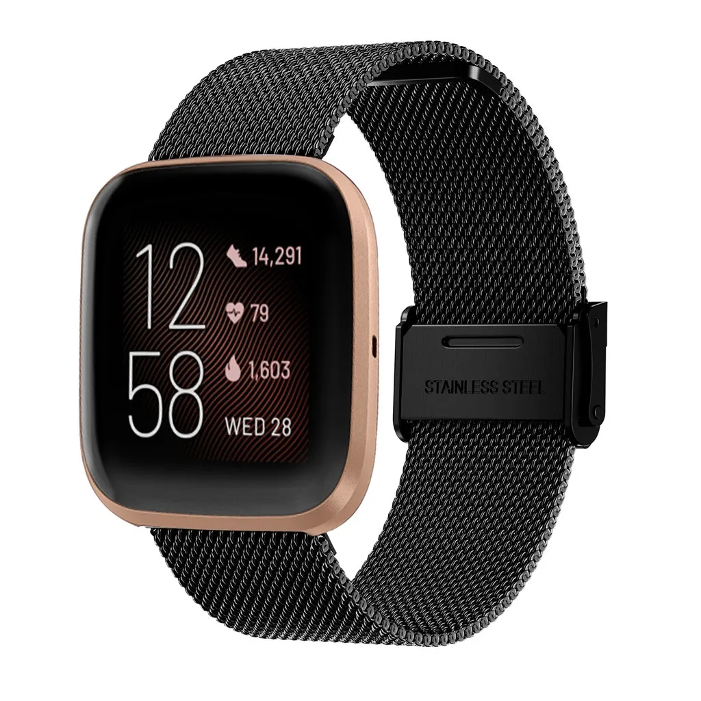 Носимые устройства из нержавеющей стали сетка замена ремешок для часов Fitbit Versa 2