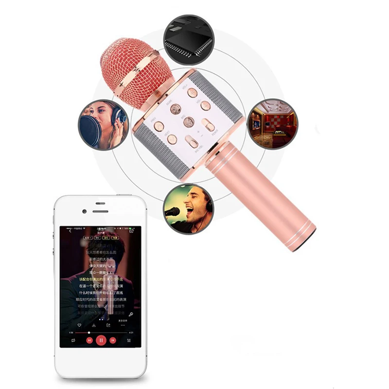 1set Wireless KTV Microphone Bluetooth Handheld Speaker Player Singing Mic LED Lights Sound Reverberation