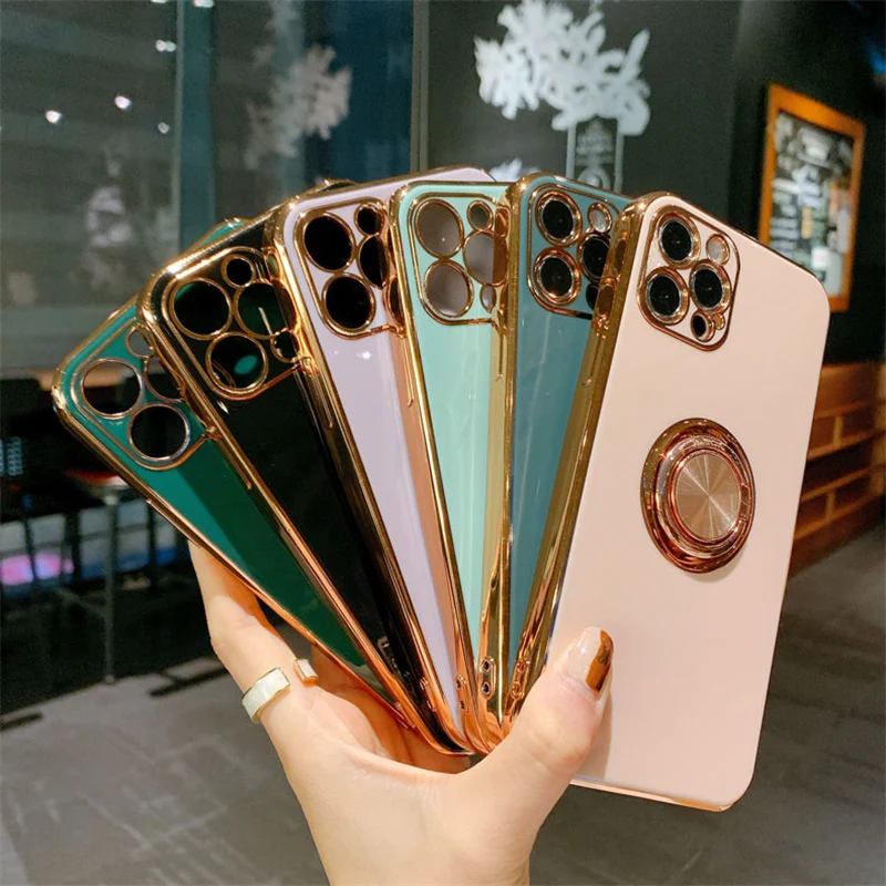 Phone Holder case for iphone 12 12Pro Max Ring Grip Plating stand case for iphone 11 11Pro Max XR XS Max SE2020 7 8 Plus cover