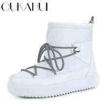 OUKAHUI/ г.; зимние сапоги белого цвета; женские теплые зимние сапоги из водонепроницаемого плюша на плоской подошве и низком каблуке; женские водонепроницаемые сапоги из 50% шерсти на меху