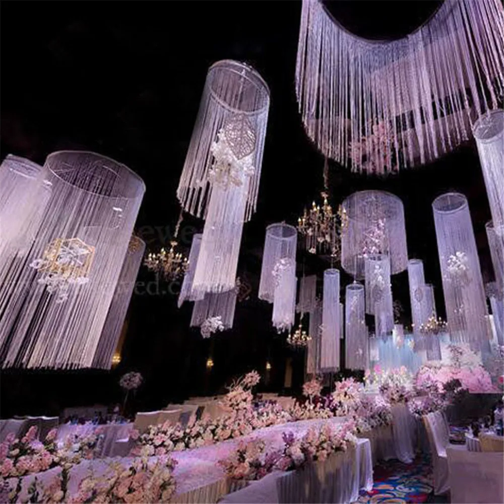 

Upscale Design Ceiling Decor Ferris Wheel Hanging Ring With Sagging Line Curtain Hoop Garland for Wedding Party Decoration Props