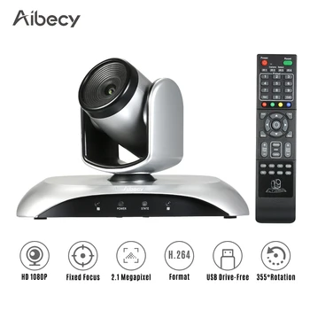 

Video Camera Fixed Focus 1080P Conference Wide Angle Webcam Supported H.264 Hard Compression 355° Rotation with Remote Control