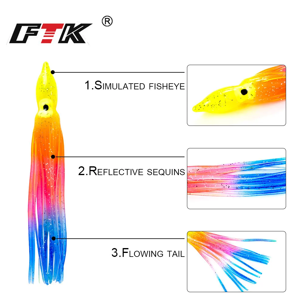 FTK 15pcs/lot 9/12cm Luminous Octopus Squid Jigs Fishing Lure Shrimp Squid Rigs Artificial Bait Sea Fishing Mix Colors