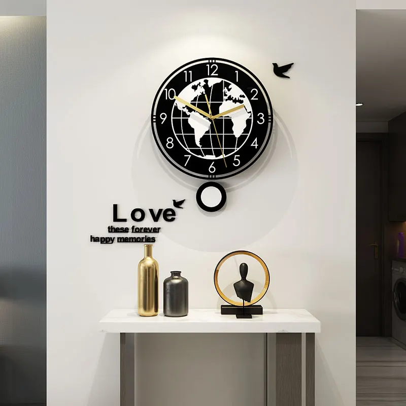

New MEISD Acrylic Swingable World Map Earth Round Wall Clock Modern Design Metal Pointer Creative Clocks Home Decor Free Shining