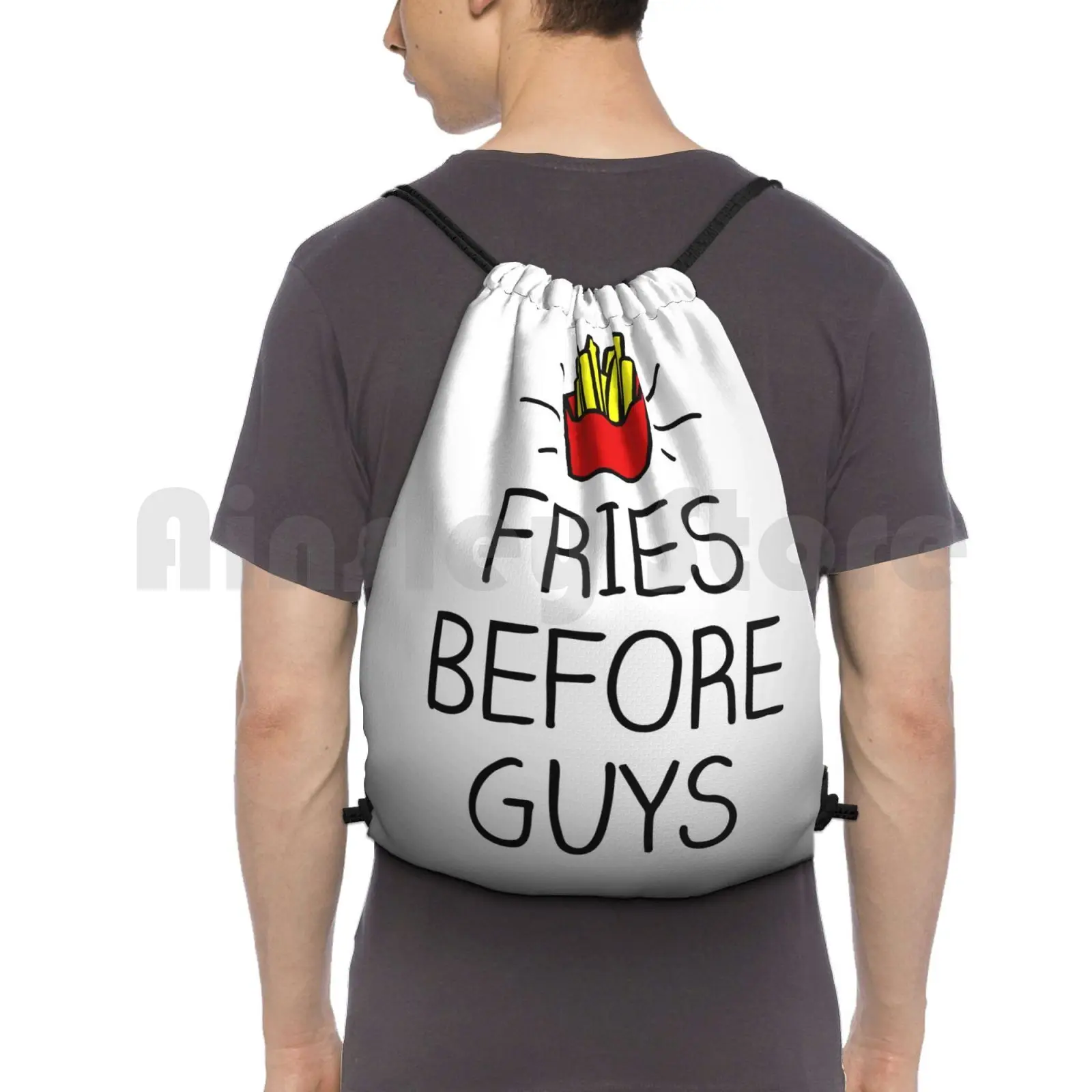 

Fries Before Guys-In Living Color Backpack Drawstring Bags Gym Bag Waterproof Fries Guys Boys Funny Jokes Eating Cool