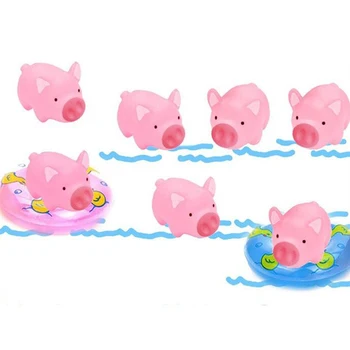 

Pink Pigs Squeeze Sound Squeaky Bathing Toy 2pcs Cartoon Animals Swimming Water Soft Floating Rubber For Baby Bath Toys Shower
