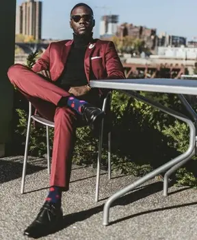 

Latest Design Burgundy Men Suits 2 Piece Wedding Groom Party Formal Tuxedo Blazer Tailored Men's Groom Wedding Suit