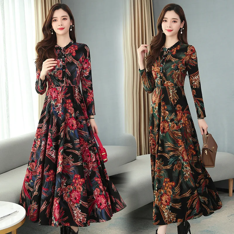 

Fashion Printed V-neck Dress Spring Clothing Women's 2020 Spring WOMEN'S Dress Elegant Slimming A- line Skirt Sub-