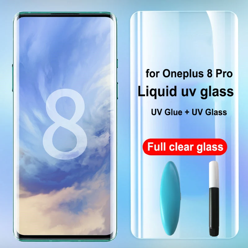 Полностью клеевое наножидкое УФ закаленное стекло для Oneplus 8 7 T Pro UV Coverd Защита