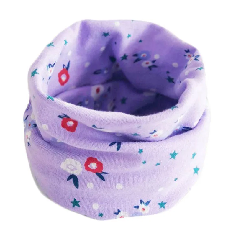 Хлопковый шарф для малышей; сезон осень-зима; Детские теплые шарфы; воротники для малышей; шарф с круглым вырезом для девочек; Весенний Детский шарф с животными и героями мультфильмов для мальчиков - Цвет: purple flower