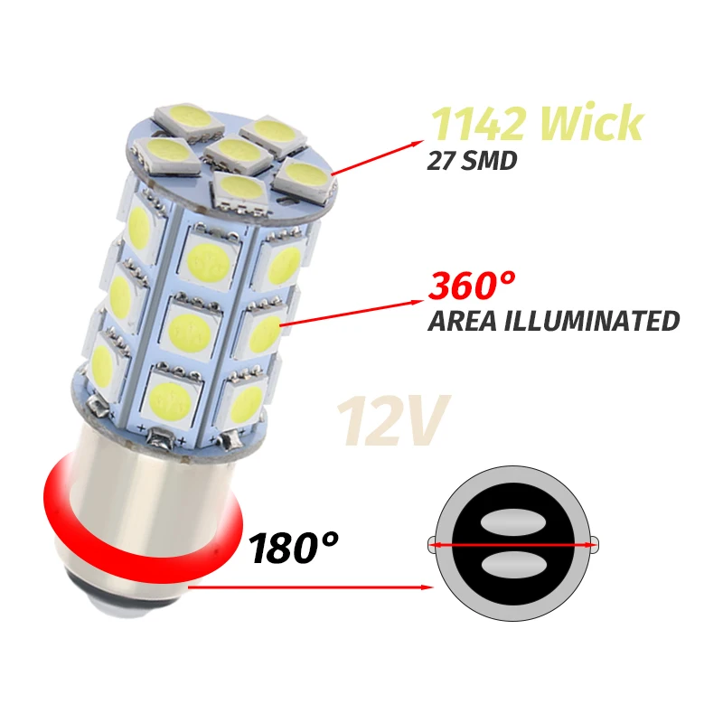 10pcs For Car Boats Replacement White 27-SMD BA15D Cabin Marine Boat LED Interior Lights Bulbs 1004 1076 1142 12V 3000K 6000K