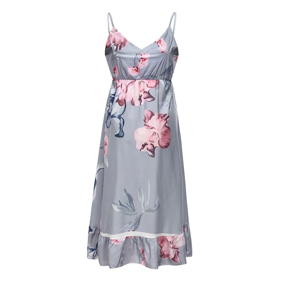 Lotus Leaf The Edge Of The Water Ink Depth V Camisole Irregular Printing Easy Pregnant Woman nursing beach Dress long vestido