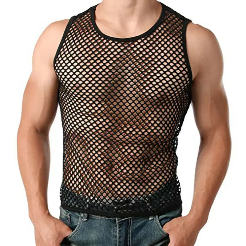 Fashion Men Mesh Sheer T shirt Gym 