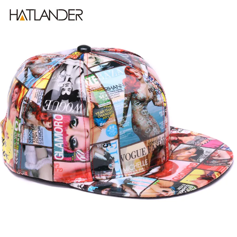 HATLANDER, модные кожаные бейсболки для женщин, полная печать, Снэпбэк кепки, крутая хип-хоп шапка, кепка, мужские Регулируемые спортивные шапки из искусственной кожи