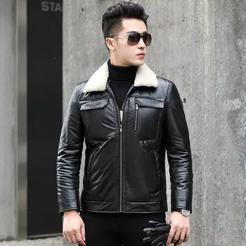 

Genuine Cow Duck Down Winter Coat Wool Collar Real Leather Jacket Men 2020 Casaco SY60N YY9114
